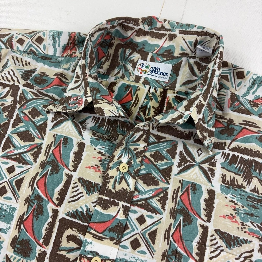 Vintage Reyn Spooner Shirt Mens Large Sailboat Hawaiian Short Sleeve Button Up